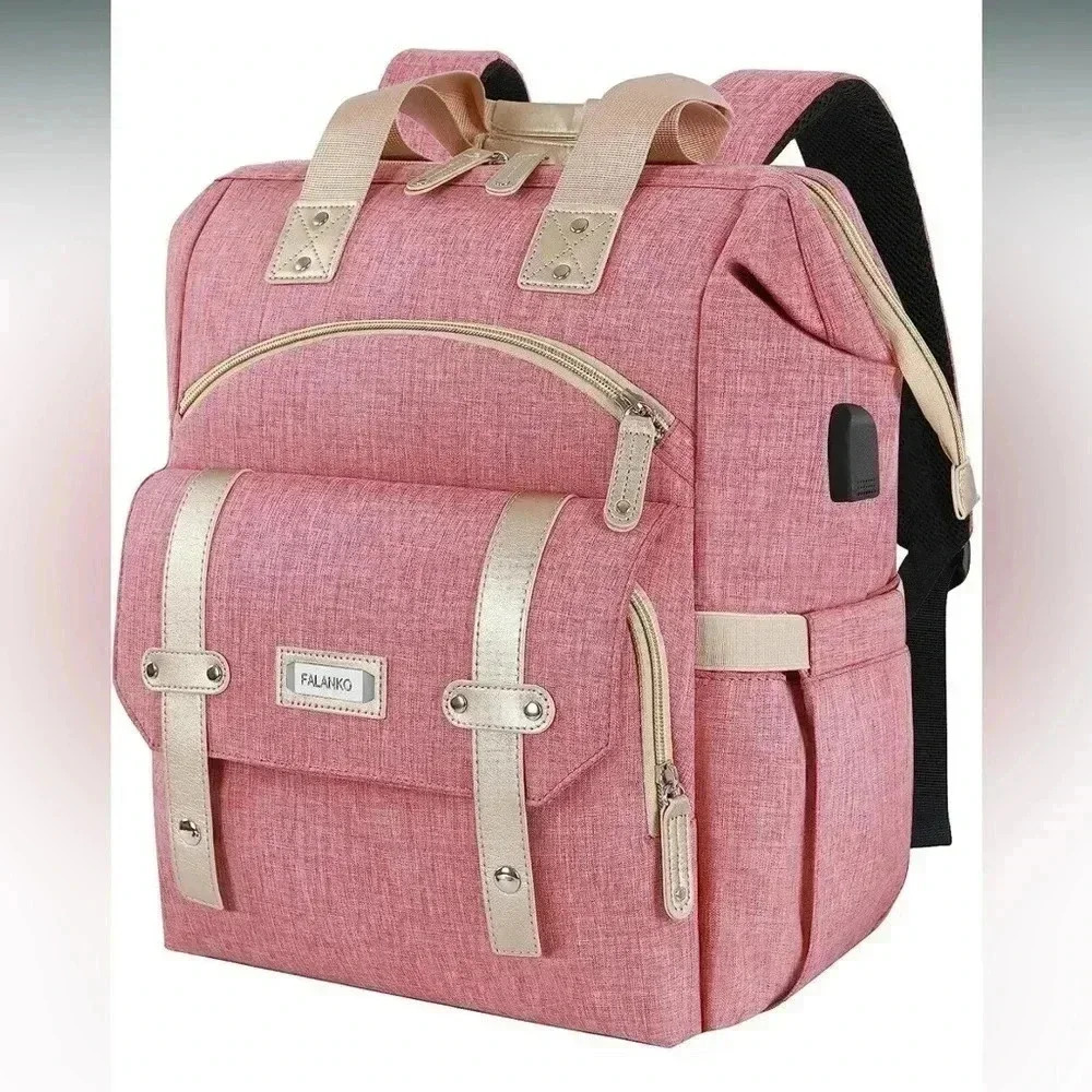 Faux-Leather Trim Pink Women’s Backpack
